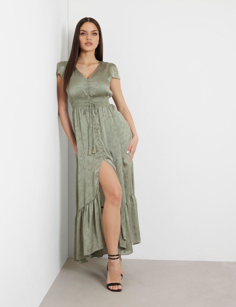 Crinkle jacquard long dress